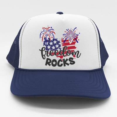 Freedom Rocks Usa Flag And Fireworks Cool Gift Trucker Hat