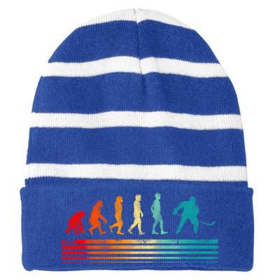 Funny Retro Vintage Ice Hockey Evolution Of Cool Hockey Funny Gift Striped Beanie with Solid Band