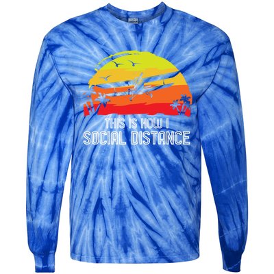 Funny Retro Vintage Airplane Aviation Pilot Gift Tie-Dye Long Sleeve Shirt