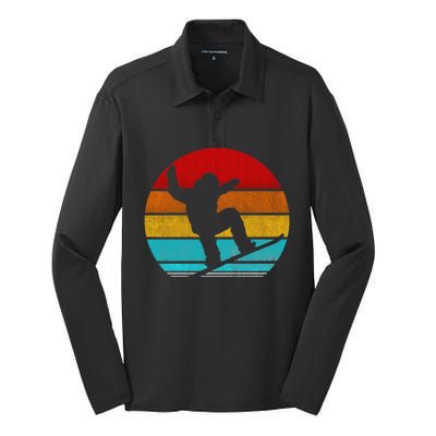 Funny Retro Vintage Snowboarding Silk Touch Performance Long Sleeve Polo