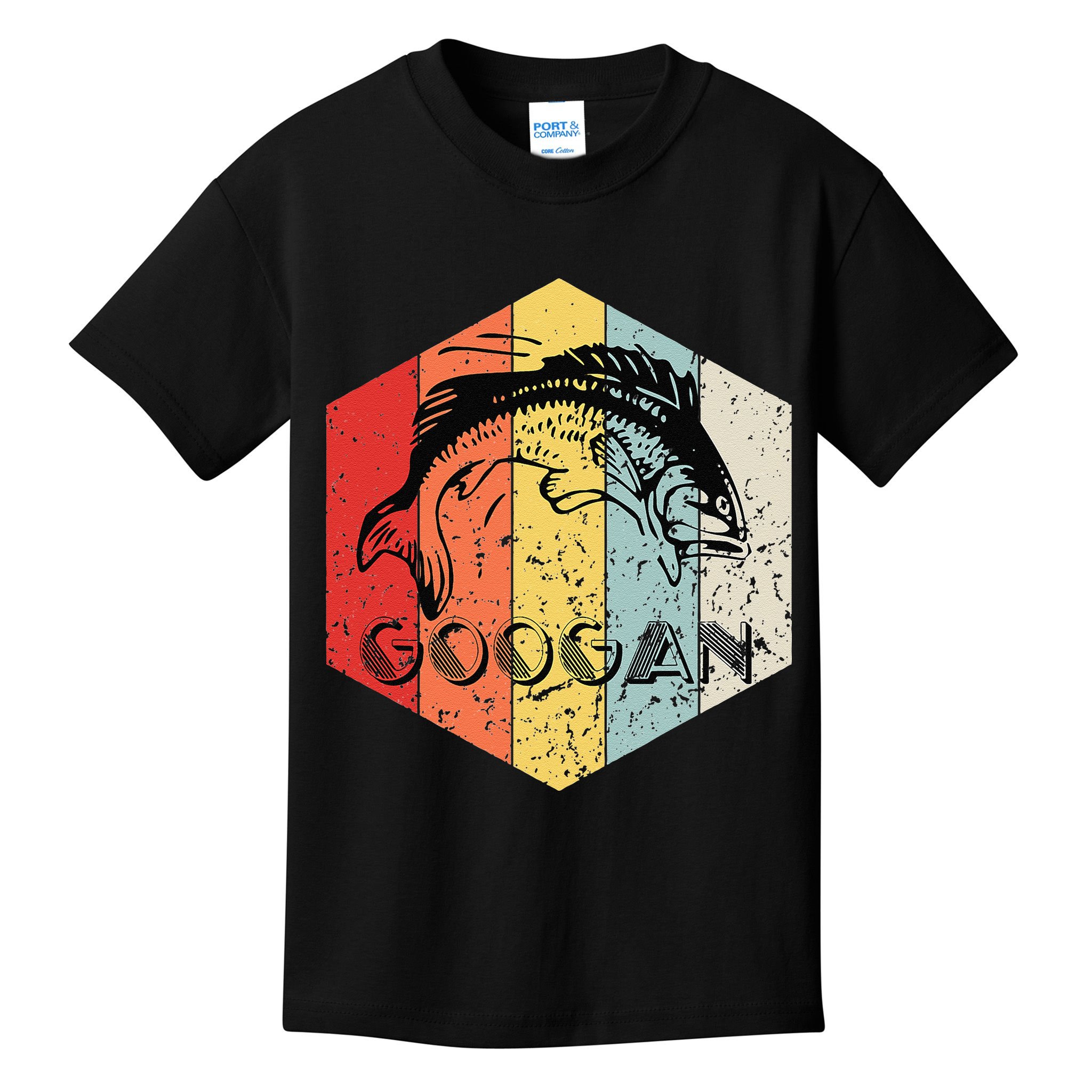 Funny Retro Vintage Googan Fish Silhouette Fishing Fisherman Kids T-Shirt
