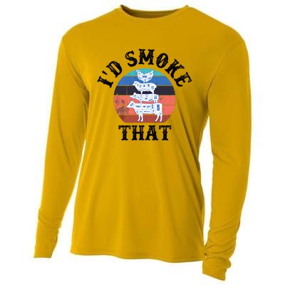 Funny Retro Vintage Grilling Party Chef Dad Tee Funny Bbq Gift Cooling Performance Long Sleeve Crew