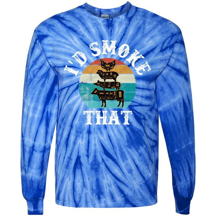 Funny Retro Vintage Grilling Party Chef Dad Tee Funny Bbq Gift Tie-Dye Long Sleeve Shirt