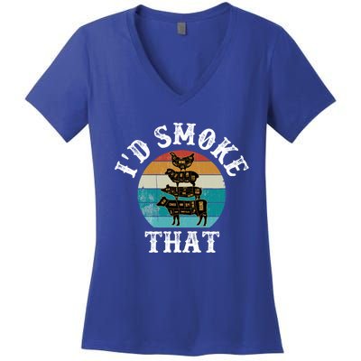 Funny Retro Vintage Grilling Party Chef Dad Tee Funny Bbq Gift Women's V-Neck T-Shirt