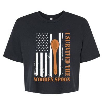 Funny Retro Vintage Wooden Spoon Survivor Bella+Canvas Jersey Crop Tee