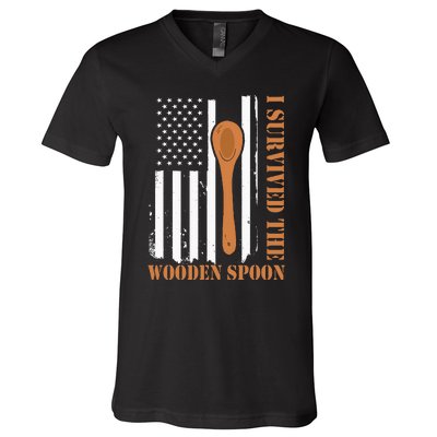 Funny Retro Vintage Wooden Spoon Survivor V-Neck T-Shirt