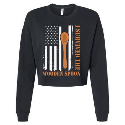 Funny Retro Vintage Wooden Spoon Survivor Cropped Pullover Crew