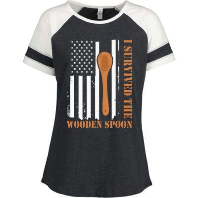 Funny Retro Vintage Wooden Spoon Survivor Enza Ladies Jersey Colorblock Tee