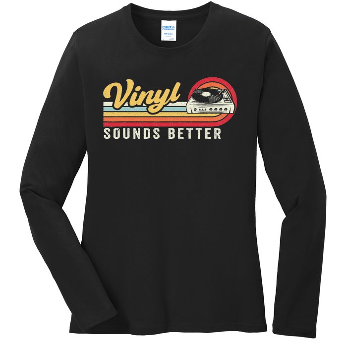 Funny Retro Vinyl Record Quote Sounds Better On Vinyl Ladies Long Sleeve Shirt