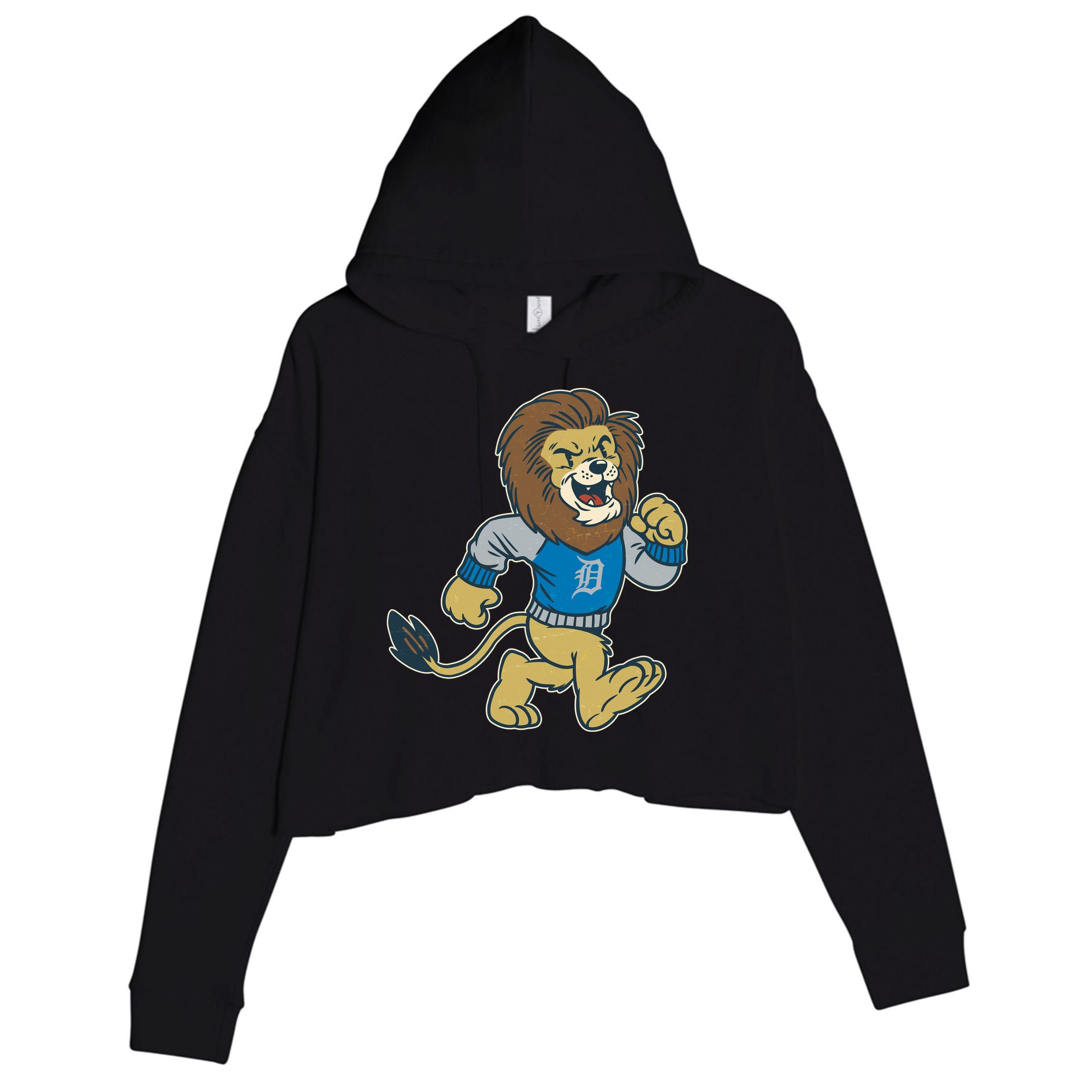 Funny Retro Vintage Lion Mascot Detroit Football Sports Fan Crop Fleece Hoodie
