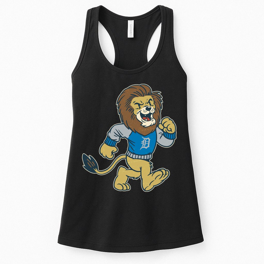 Funny Retro Vintage Lion Mascot Detroit Football Sports Fan Womens Tank Top
