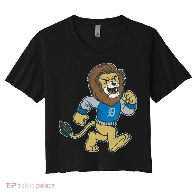 Funny Retro Vintage Lion Mascot Detroit Football Sports Fan Crop Top
