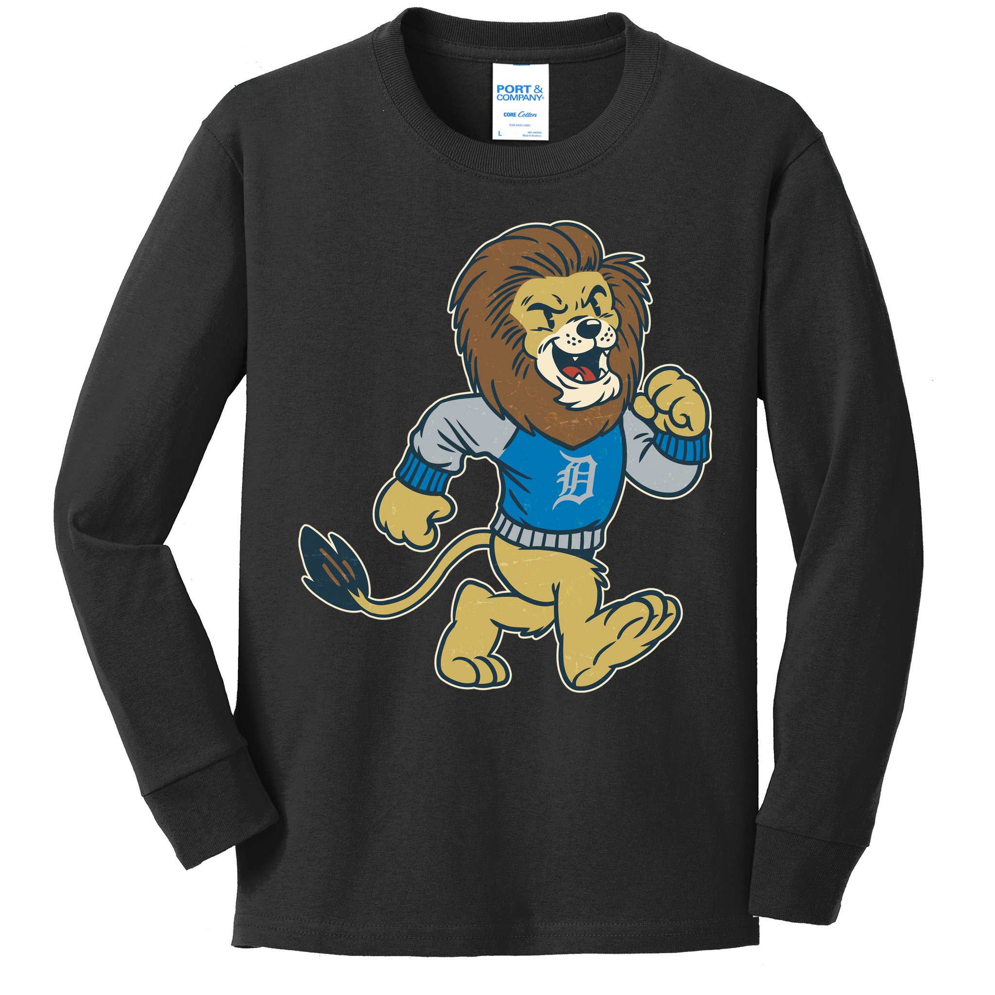 Funny Retro Vintage Lion Mascot Detroit Football Sports Fan Kids Long Sleeve Shirt