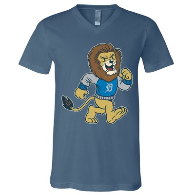Funny Retro Vintage Lion Mascot Detroit Football Sports Fan V-Neck T-Shirt