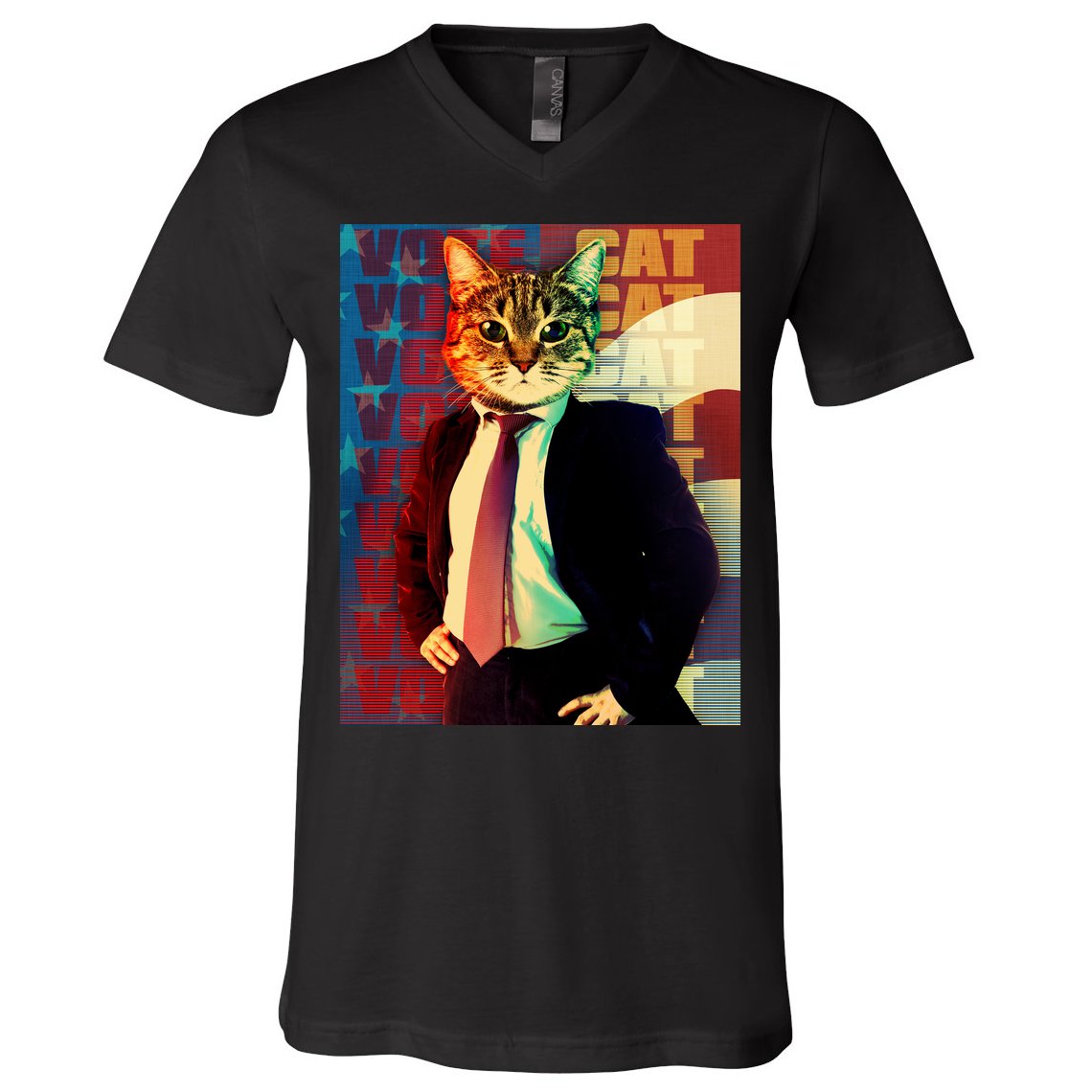 Funny Retro Vintage Election Vote Cat V-Neck T-Shirt