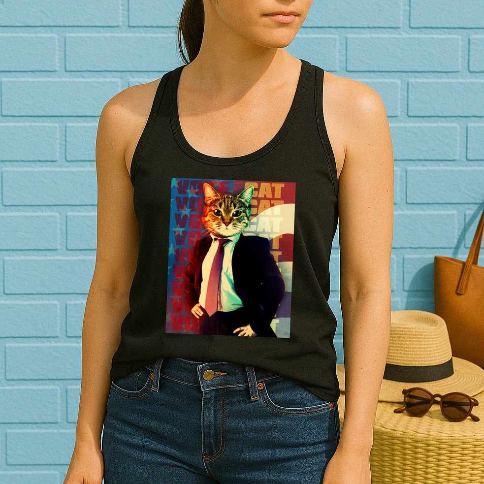 Funny Retro Vintage Election Vote Cat Womens Tank Top