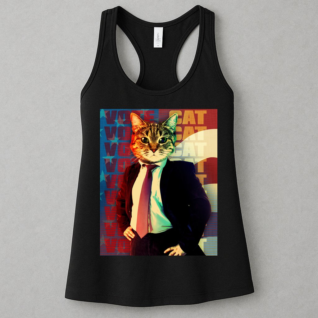 Funny Retro Vintage Election Vote Cat Womens Tank Top