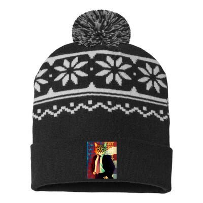 Funny Retro Vintage Election Vote Cat USA-Made Snowflake Beanie