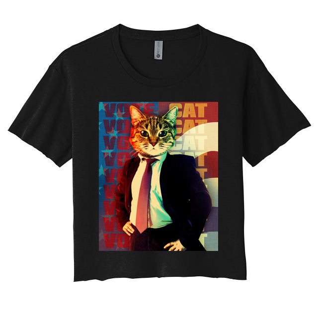 Funny Retro Vintage Election Vote Cat Crop Top
