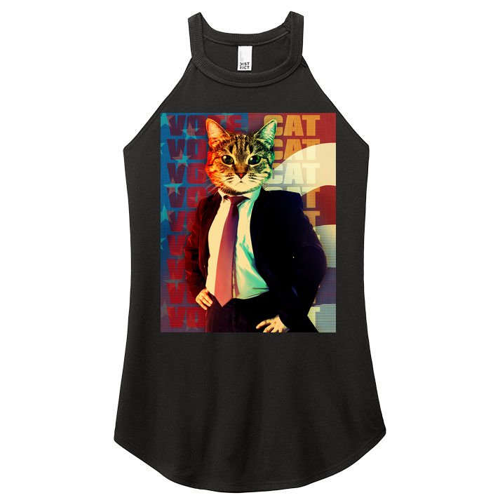 Funny Retro Vintage Election Vote Cat Women's Perfect Tri Rocker Tank