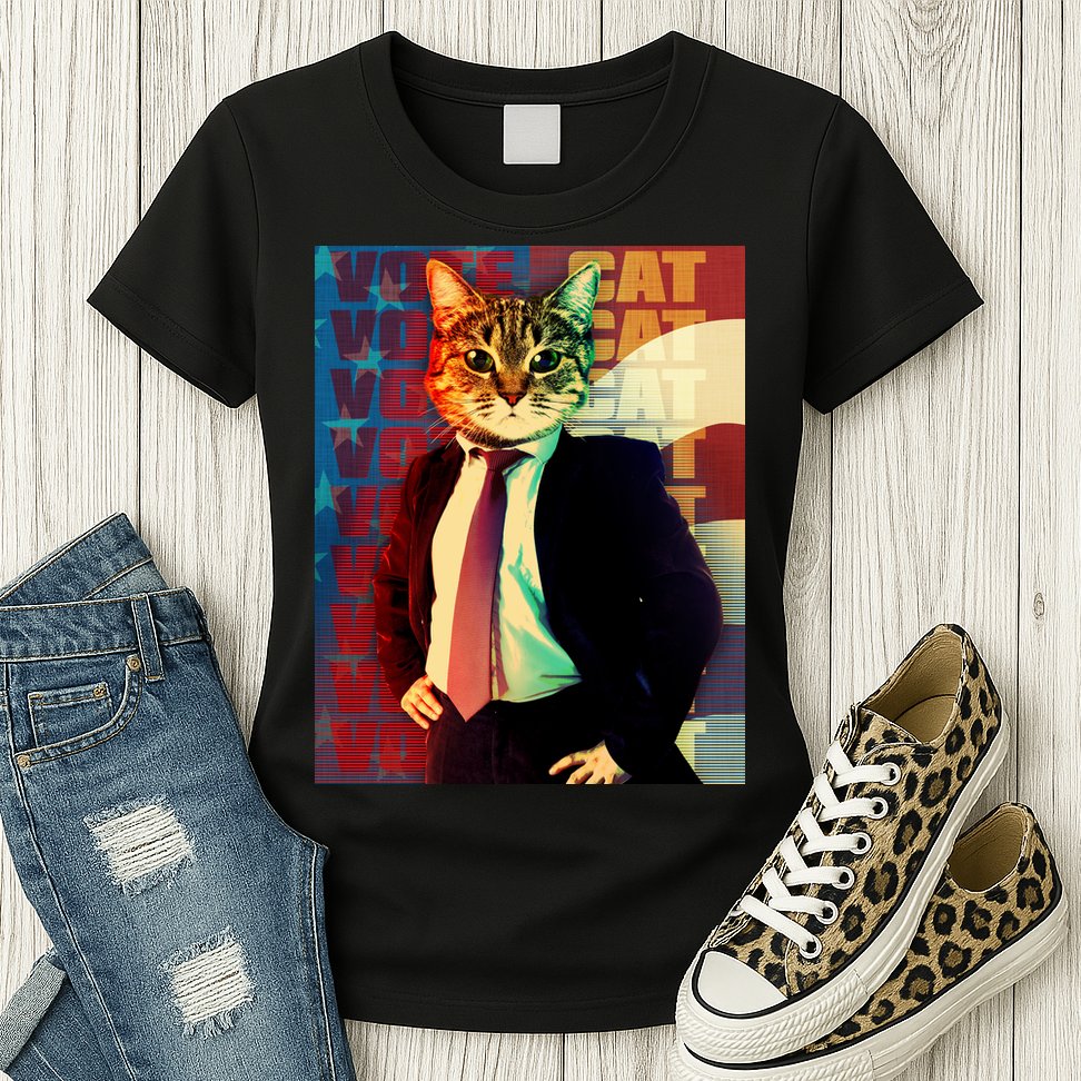 Funny Retro Vintage Election Vote Cat Womens T-Shirt