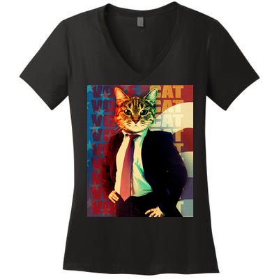 Funny Retro Vintage Election Vote Cat Women's V-Neck T-Shirt
