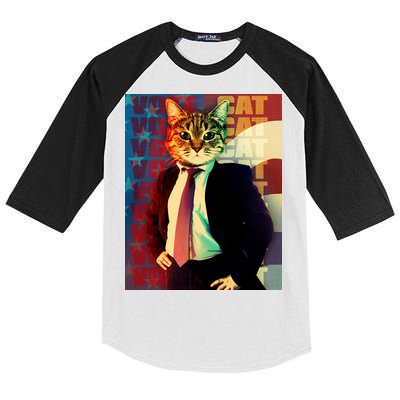 Funny Retro Vintage Election Vote Cat Kids Colorblock Raglan Jersey