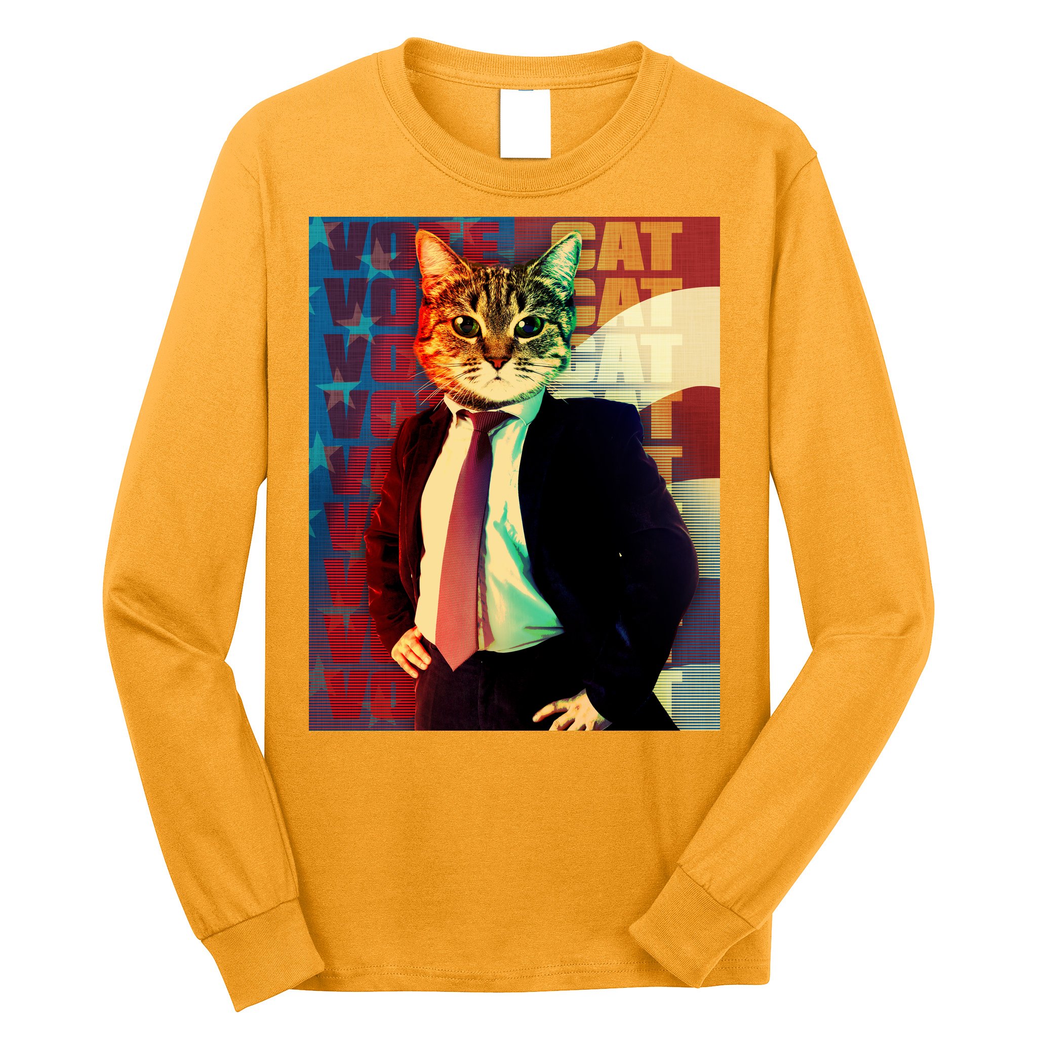 Funny Retro Vintage Election Vote Cat Long Sleeve Shirt