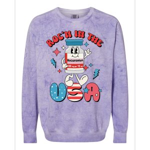 Funny Retro Vial Rocn In The USA Happy 4th Of July Vibes Colorblast Crewneck Sweatshirt