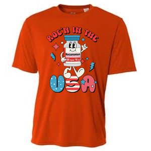 Funny Retro Vial Rocn In The USA Happy 4th Of July Vibes Cooling Performance Crew T-Shirt