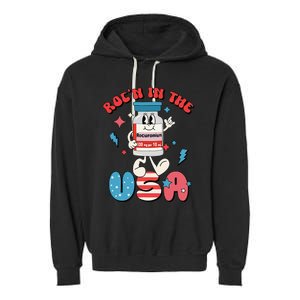 Funny Retro Vial Rocn In The USA Happy 4th Of July Vibes Garment-Dyed Fleece Hoodie