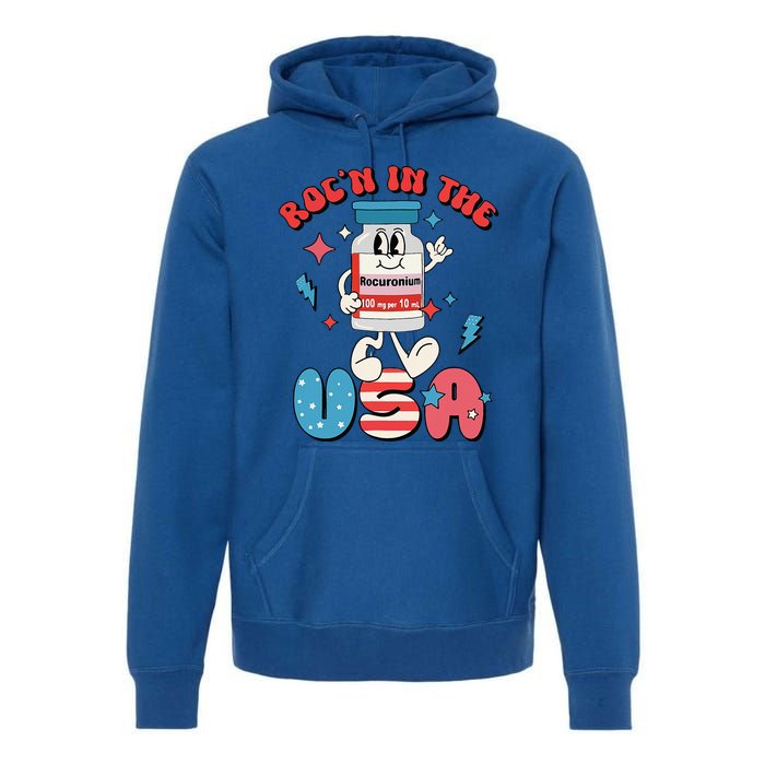 Funny Retro Vial Rocn In The USA Happy 4th Of July Vibes Premium Hoodie