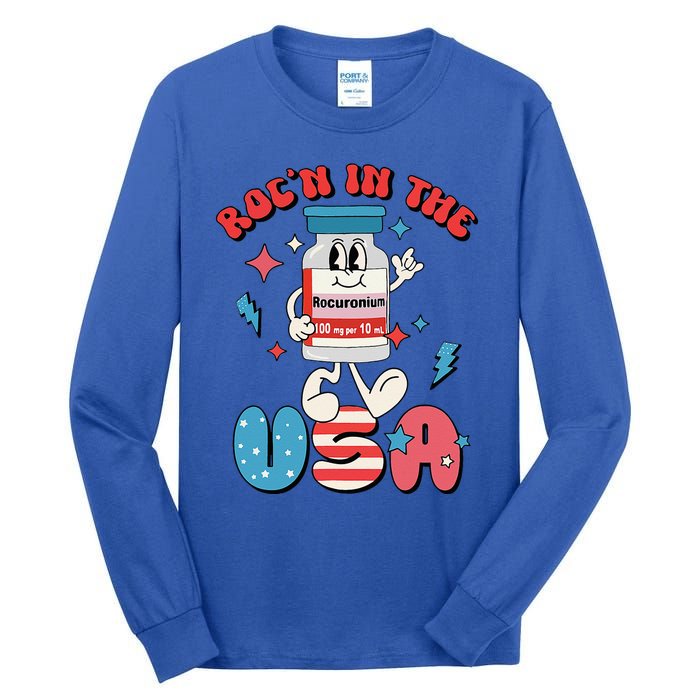 Funny Retro Vial Rocn In The USA Happy 4th Of July Vibes Tall Long Sleeve T-Shirt