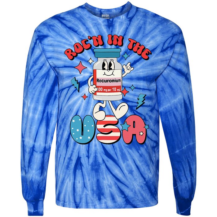 Funny Retro Vial Rocn In The USA Happy 4th Of July Vibes Tie-Dye Long Sleeve Shirt