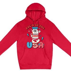 Funny Retro Vial Rocn In The USA Happy 4th Of July Vibes Premium Pullover Hoodie