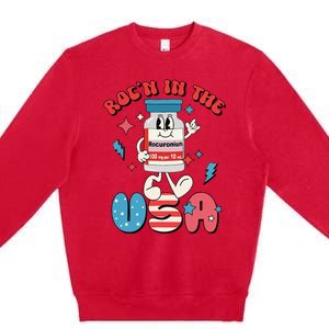 Funny Retro Vial Rocn In The USA Happy 4th Of July Vibes Premium Crewneck Sweatshirt