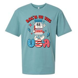 Funny Retro Vial Rocn In The USA Happy 4th Of July Vibes Sueded Cloud Jersey T-Shirt