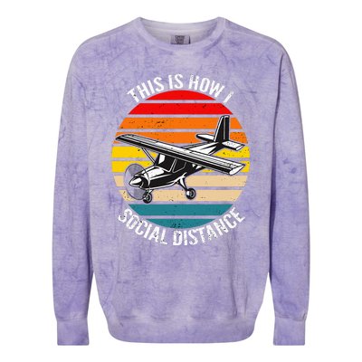 Funny Retro Vintage Airplane Aviation Pilot Colorblast Crewneck Sweatshirt