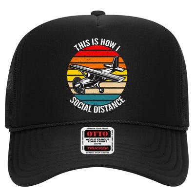 Funny Retro Vintage Airplane Aviation Pilot High Crown Mesh Back Trucker Hat