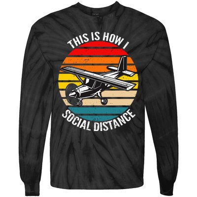 Funny Retro Vintage Airplane Aviation Pilot Tie-Dye Long Sleeve Shirt