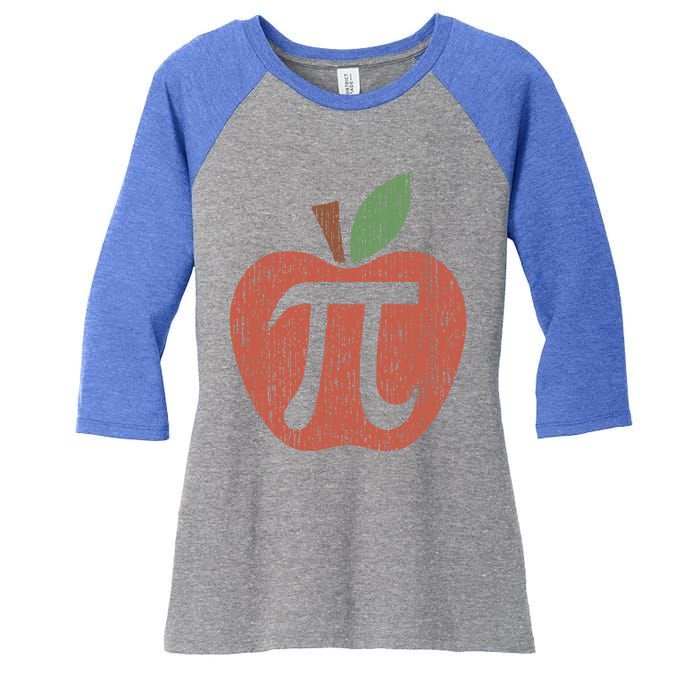 Funny Retro Vintage Distressed Apple Pi Day Math Pi Day 3 14 Gift Women's Tri-Blend 3/4-Sleeve Raglan Shirt