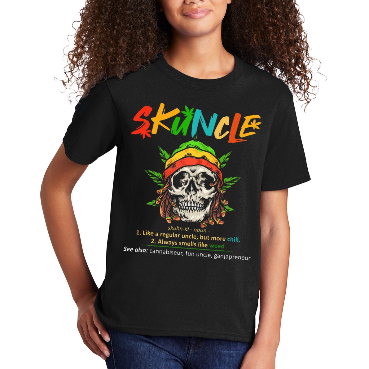 Funny Retro Vintage Uncle Skunkle Weed Smoker Kids T-Shirt