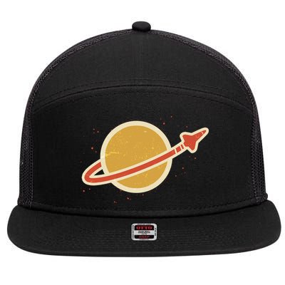 Funny Retro Vintage Planet Space Shuttle Logo 7 Panel Mesh Trucker Snapback Hat