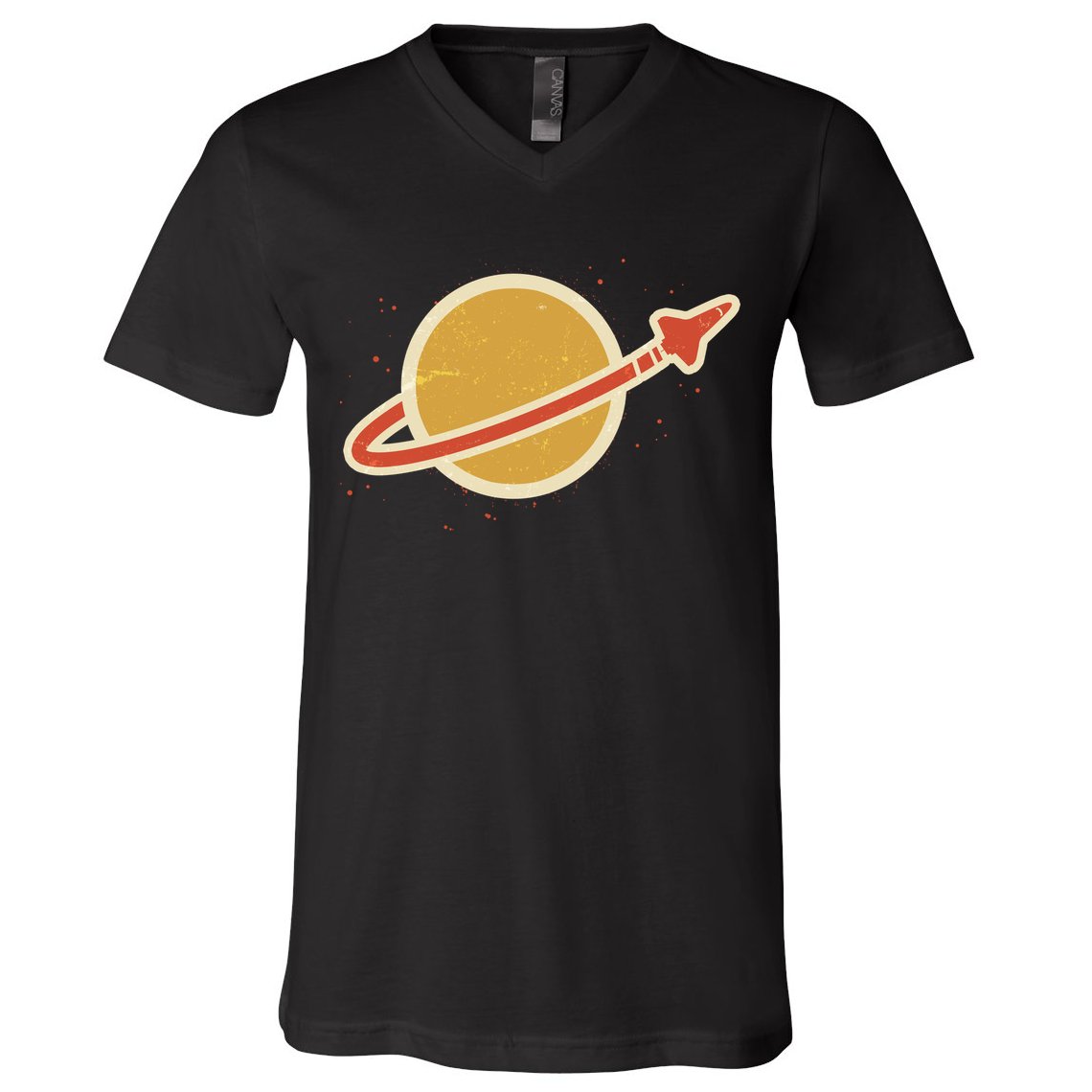 Funny Retro Vintage Planet Space Shuttle Logo V-Neck T-Shirt