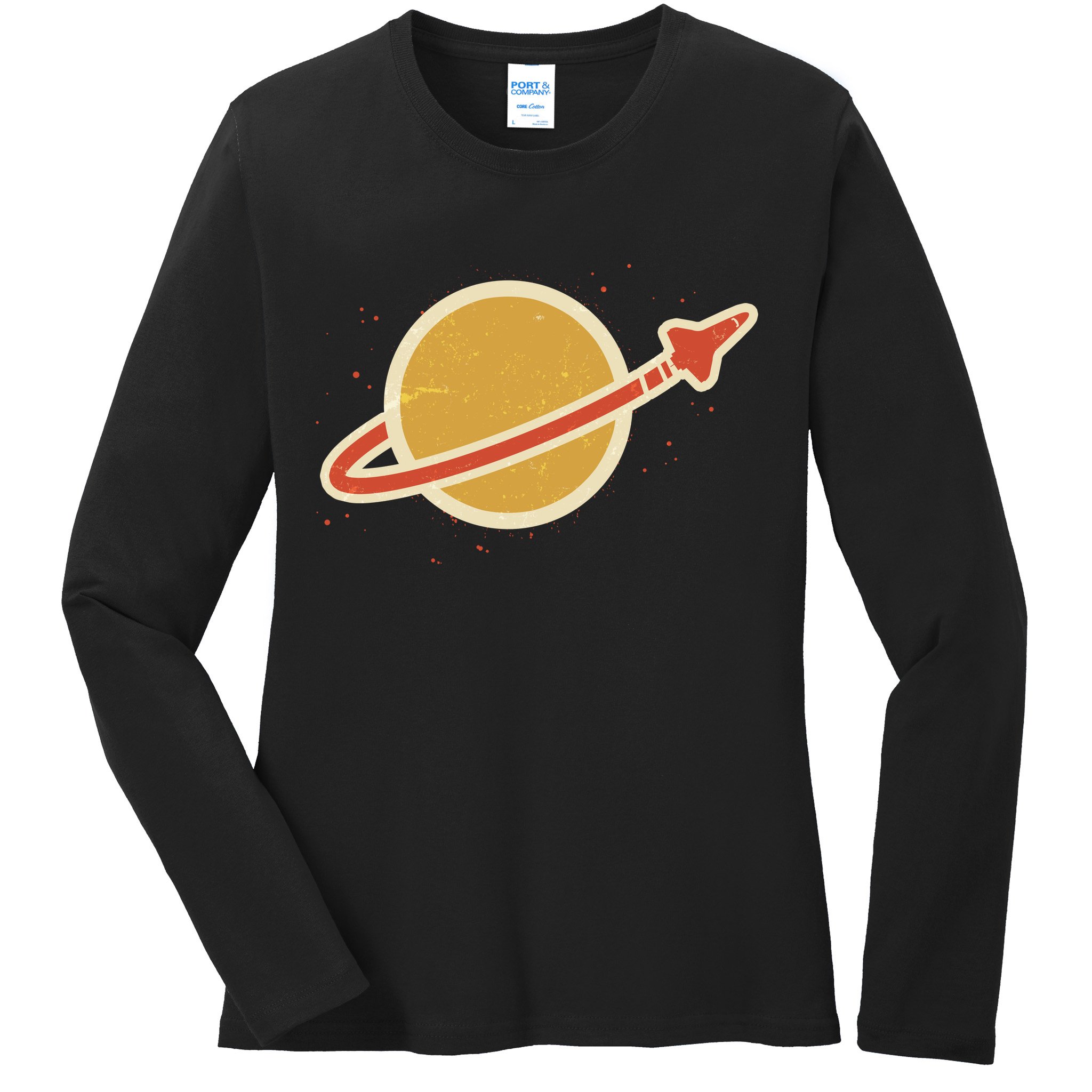 Funny Retro Vintage Planet Space Shuttle Logo Ladies Long Sleeve Shirt