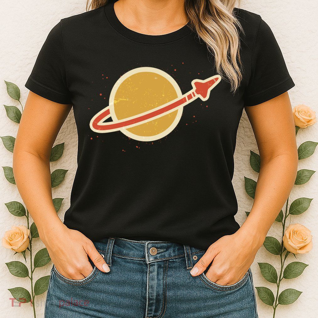 Funny Retro Vintage Planet Space Shuttle Logo Womens T-Shirt
