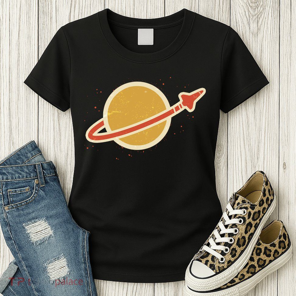 Funny Retro Vintage Planet Space Shuttle Logo Womens T-Shirt