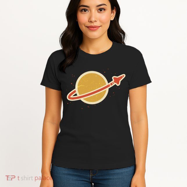 Funny Retro Vintage Planet Space Shuttle Logo Womens T-Shirt