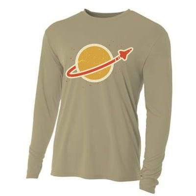 Funny Retro Vintage Planet Space Shuttle Logo Cooling Performance Long Sleeve Crew