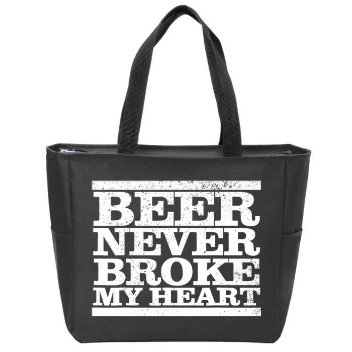 Funny Retro Vintage Beer Never Broke My Heart Beer Gifts Zip Tote Bag